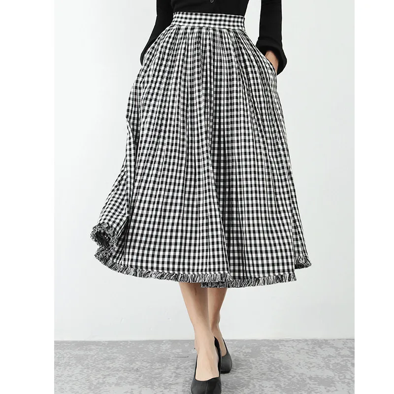 

Women's Runway Fashion Spring Summer Designer Long Plaid Skirt Female Autumn Winter High Waist A-line Checked Skirt TB2705