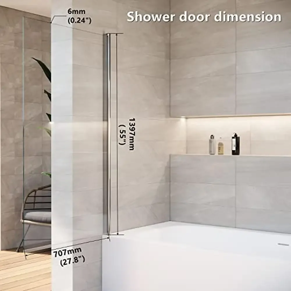 Bathtub Shower Door Swing Screen 30x55 Liftable Foldable Glass Frameless Bathroom Entry Seal Reversible Install Easy ANSI