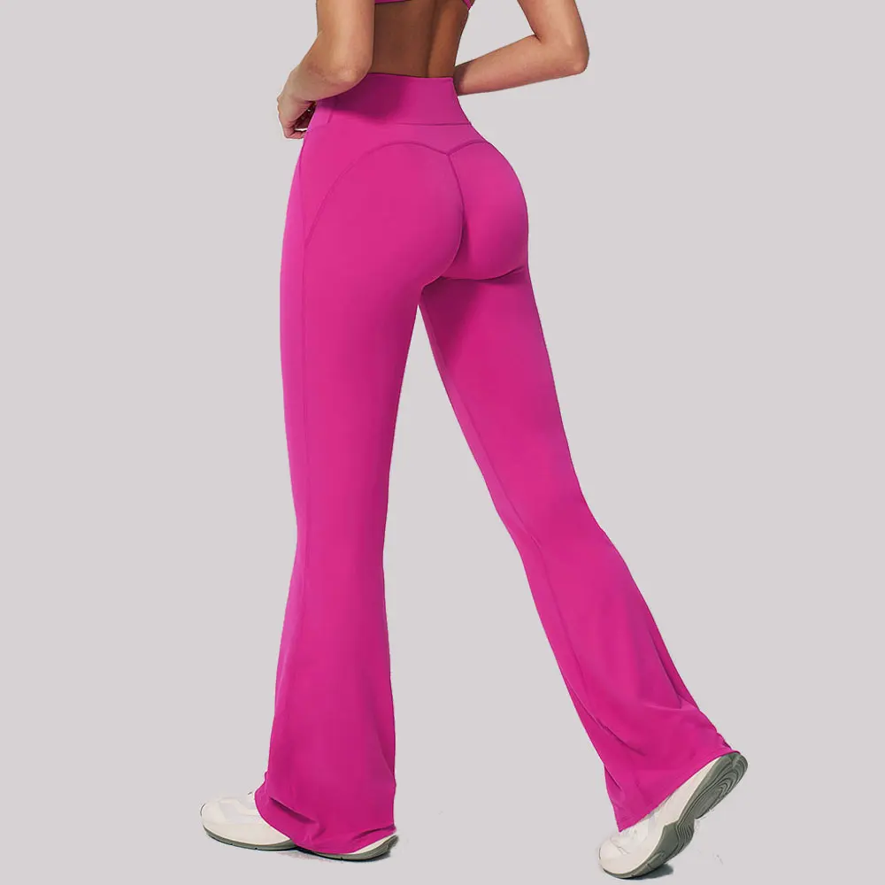 Фото Леггинсы для йоги с высокой эластичностью, расклешенные брюки для женщин, спортивные штаны для фитнеса и бега, сексуальные брюки с высокой талией и широкими штанинами