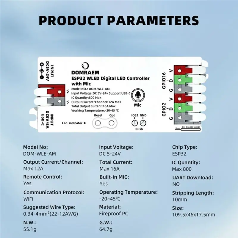 ABUL-DOMRAEM Light Effect Controller LED Strip Controller With Microphone DC5-24V Power 16A 0.5W Standby DIY100+ WS2811/14/05 B