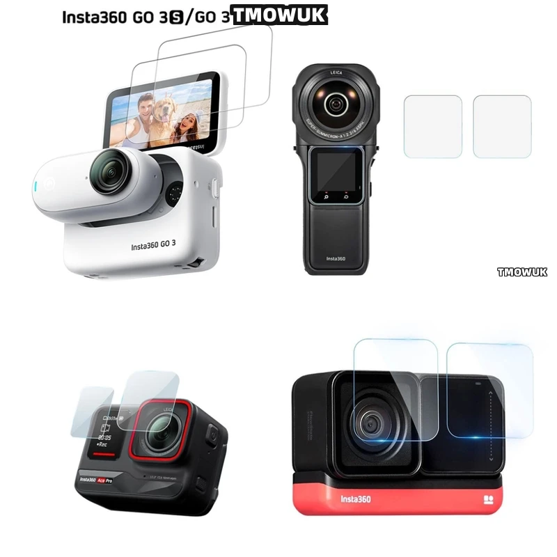 

For Insta360 Link 2 GO3S, Hard Tempered Glass LCD Screen Protector + TPU Soft Lens Film Cover Case For One RS Link 2C GO 3 3s AC