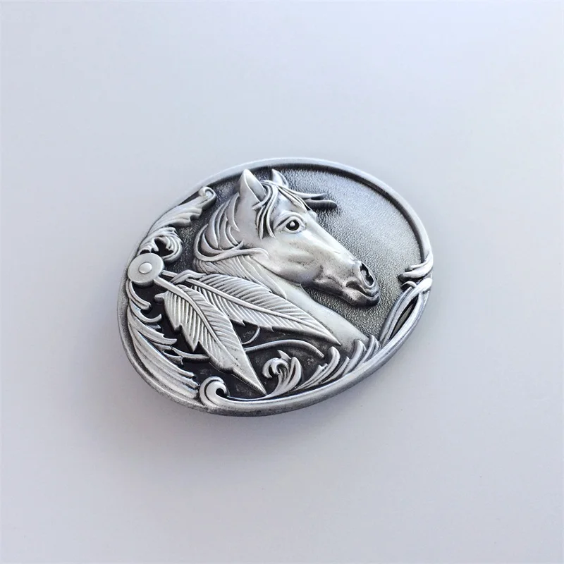 Antique Silver Oval Rodeo Horse Head Western Belt Buckle also Stock in US BUCKLE-WT057AS Free Shipping