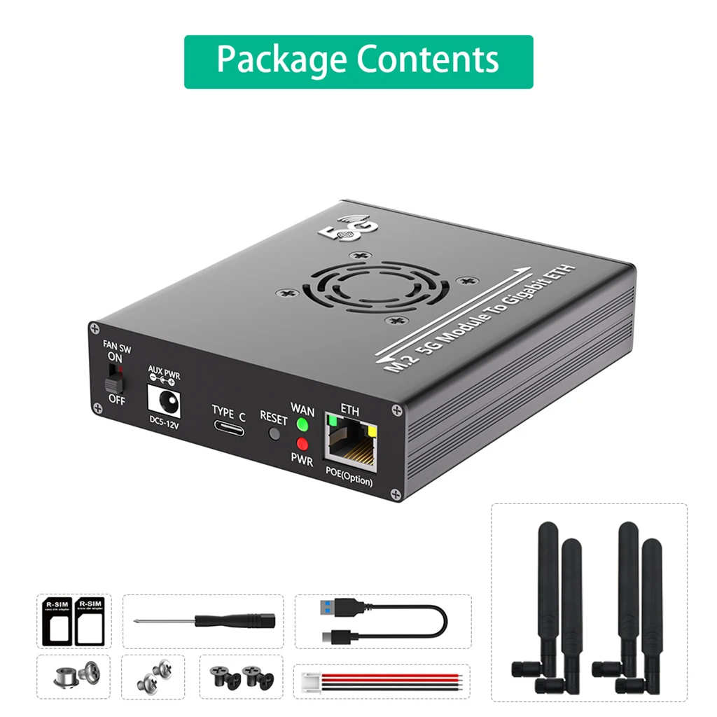 

M.2 B Key for NGFF to Type C Adapter 4G 5G Module Converter Riser with 4x Antenna Dual SIM Card Slot for SIM/Micro SIM/Nano SIM