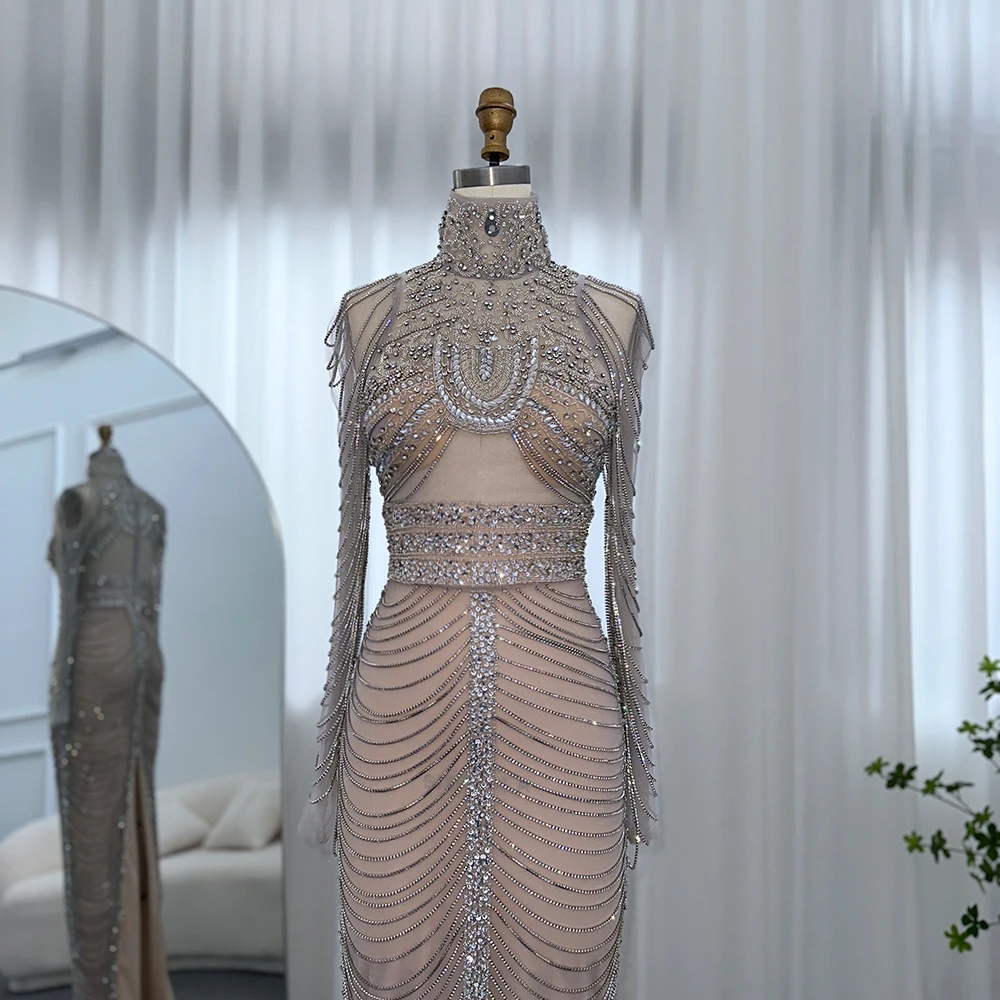 Sharon Said Sparkly Crystal Sliver Mermaid Prom Dress Long High Neck Evening Party Dress RM152 Customized