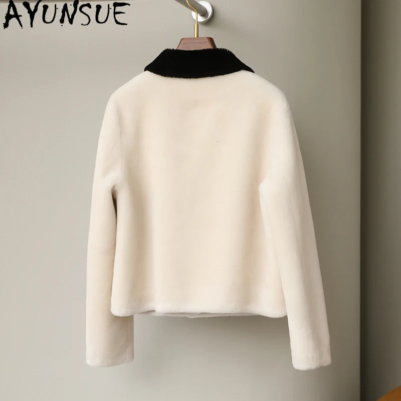 AYUNSUE Natural Wool Women's Jacket Autumn Winter Elegant Short Shearling Jackets for Women Clothes Lamb Fur Jacket Abrigo Mujer