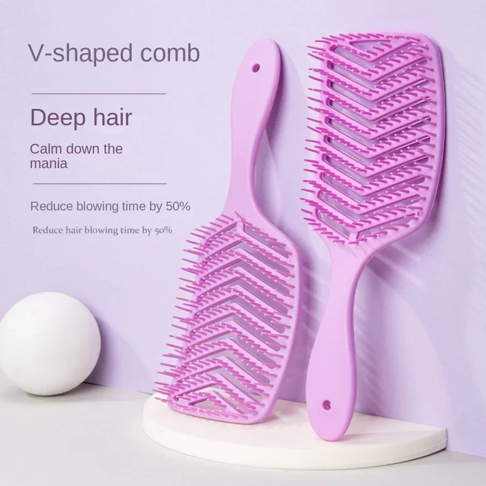 

V Shape Detangling Hair Brush Tangled Hair Comb Massage Combs Hollow Out Wet Curly Hair Brushes Barber Comb Styling Tools