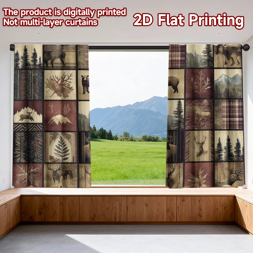 

2D flat printing 2pcs Drapes Wildlife Nature Collage Digital Printed Polyester Drapes Birthday Party Perfect for Holiday Home