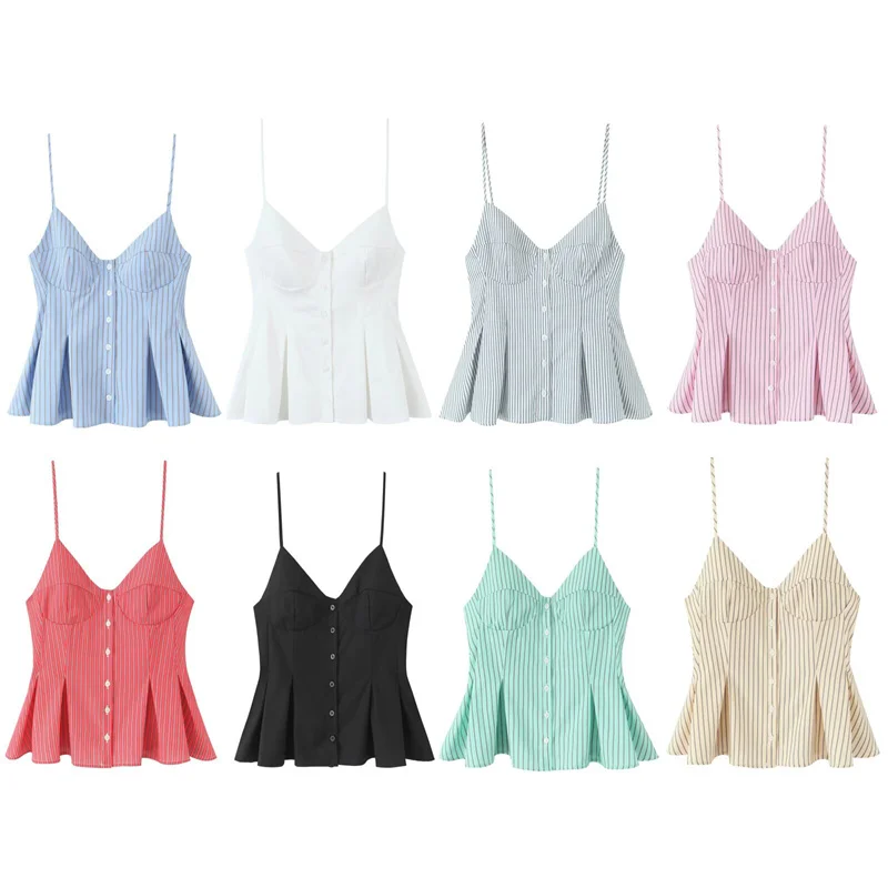 

American Sle Bla Strap Top Beach Vaion Bal Slim Fit Vest Single Button Sexy ort Sve Women's Faion