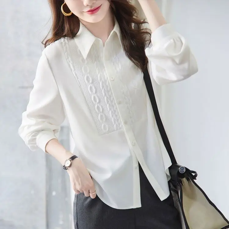 

Women's Long Sleeve New Spring Autumn High-End White With Unique Design Versatile Base Shirt Top