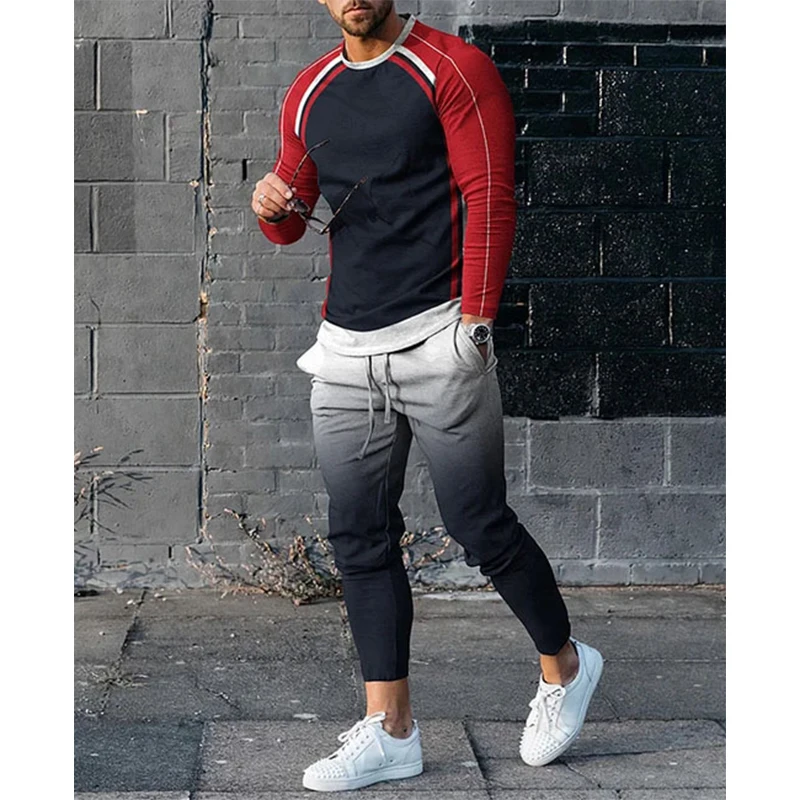 

Men's Outfit Tracksuit 2 Piece Set Long Sleeve Trouser Streetwear Autumn Fashion Casual Oversized TShirt Jogger Trouser Set