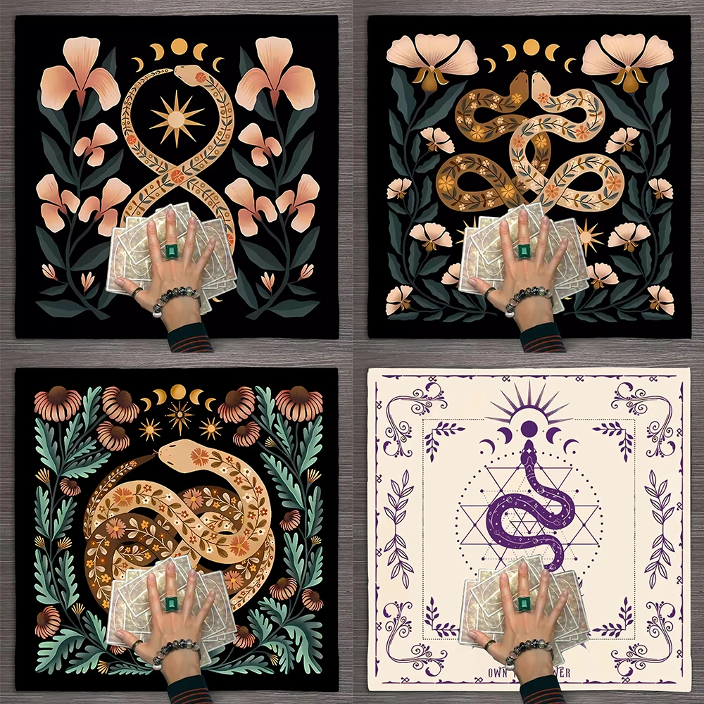 

1pc 50x50cm Tarot Cloth,Snake Print Tablecloth For Spread Tarot Reading Cloth Plant Flower Tarot Spread Cloth Board Game Mat