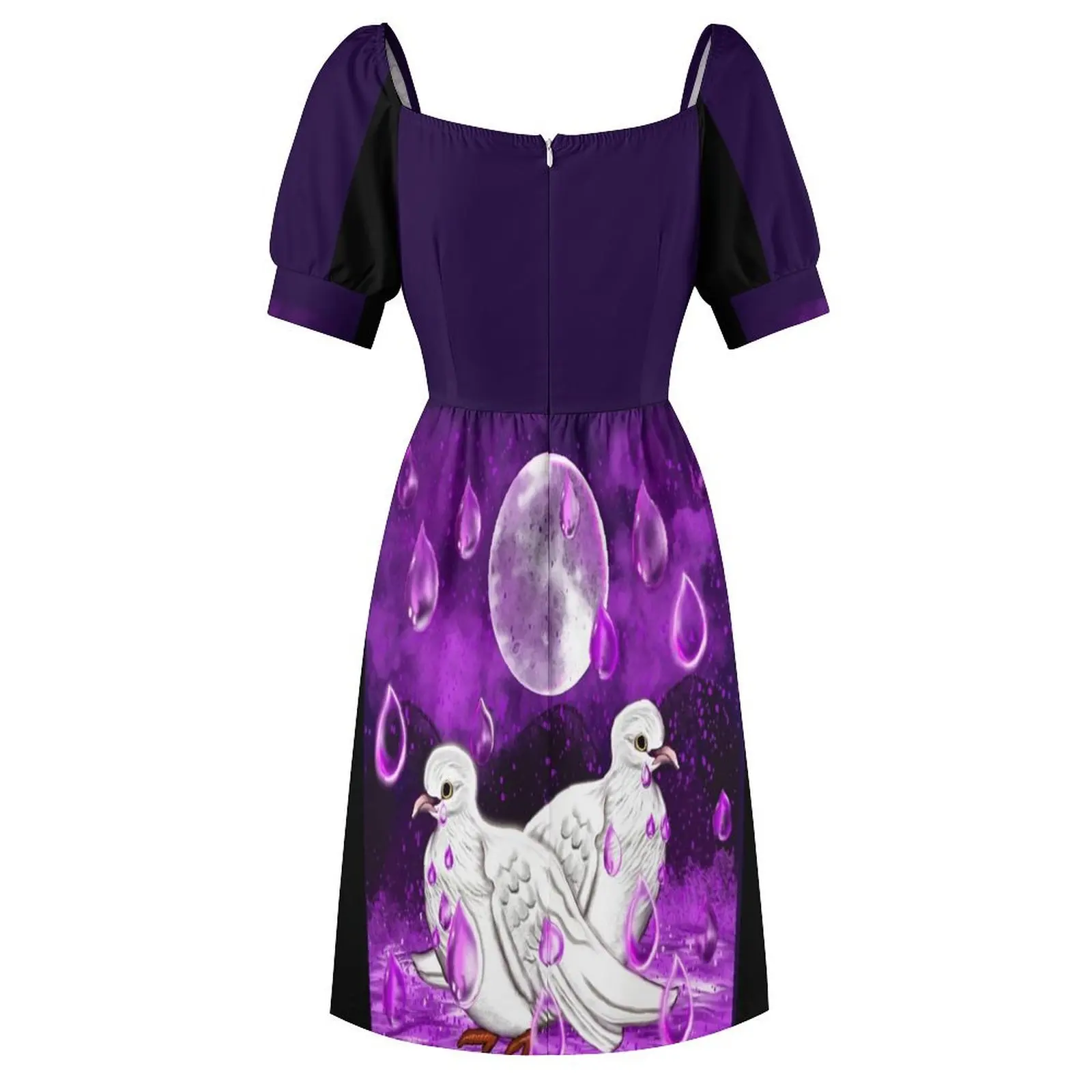 gołębie w deszczu, krople deszczu spadają w wodę Sukienka z krótkim rękawem Sukienka bandażowa Odzież damska Sukienka