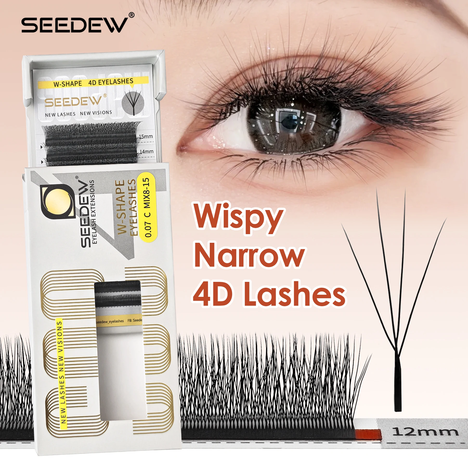 SEEDEW W-Form Wimpernverlängerungen Schmale 3D/4D/5D W Spark Clover Lashes Wispy Vorgefertigte Volumenfächer Falsche Wimpern