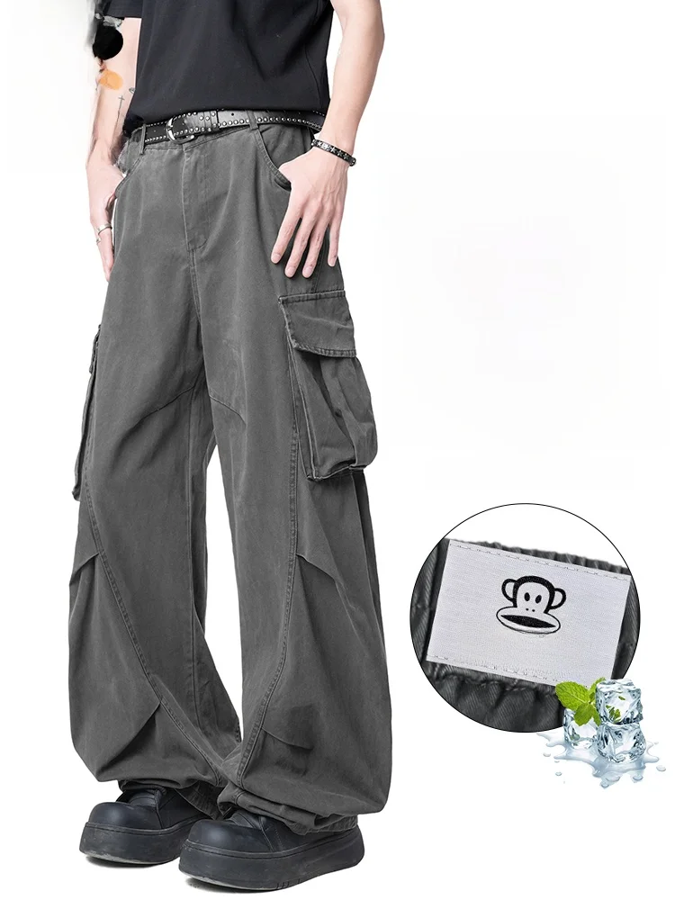 

PaulFrank Loose Fit Casual Pants Men's Summer Thin Breathable Straight Leg Workwear High Street Sle Comfortable Cotton Trou...