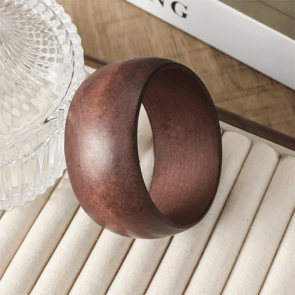Vintage Wide Wooden Bangles Ethnic Style Round Square Bracelets Exaggerated Geometric Women Bangles Gifts
