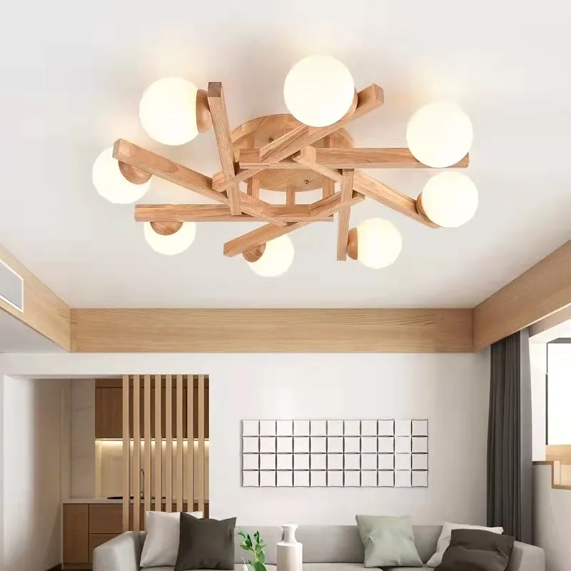 Plafoniere moderne a LED in legno per soggiorno decorazioni per la casa lampadari a sfera in vetro lattiginoso camera da letto cucina studio Loft Light Fixture