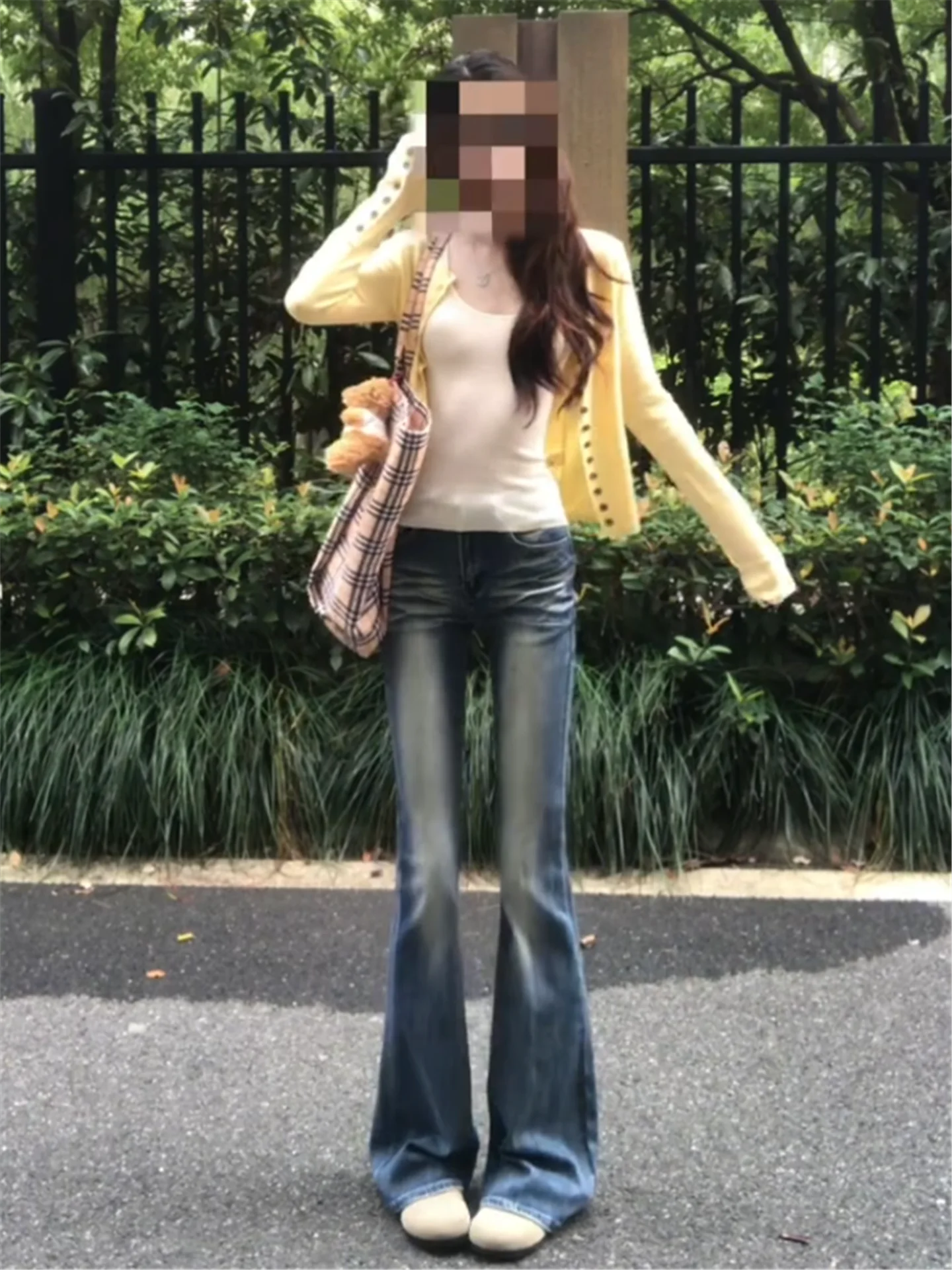 

American High Street Vintage Blue Low Waist Flared Jeans Women's Spring Slimming Long Casual Pants Cotton Soft Washed