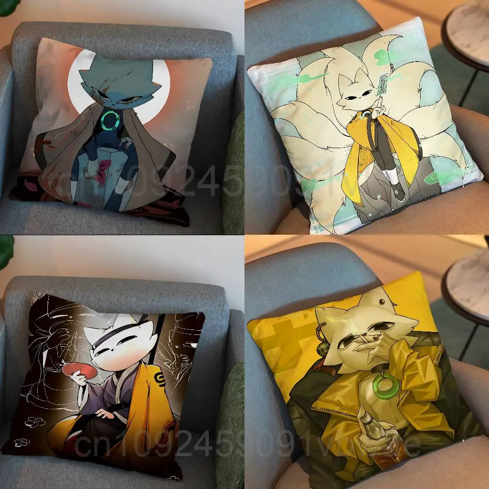 

cute Yi The Fox Nine Sols cat Pillow Case Square Double-Sided Printing Short Plush Sofa Cushion Cover Bedroom Bedside Pillow