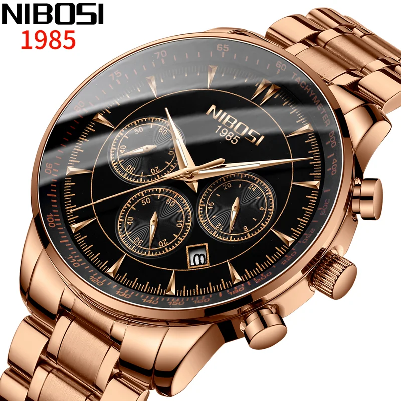 

NIBOSI Fashion Business Top Luxury Brand Quartz Watch Men Chronograph Stainless Steel Waterproof Wristwatch Relogio Masculino