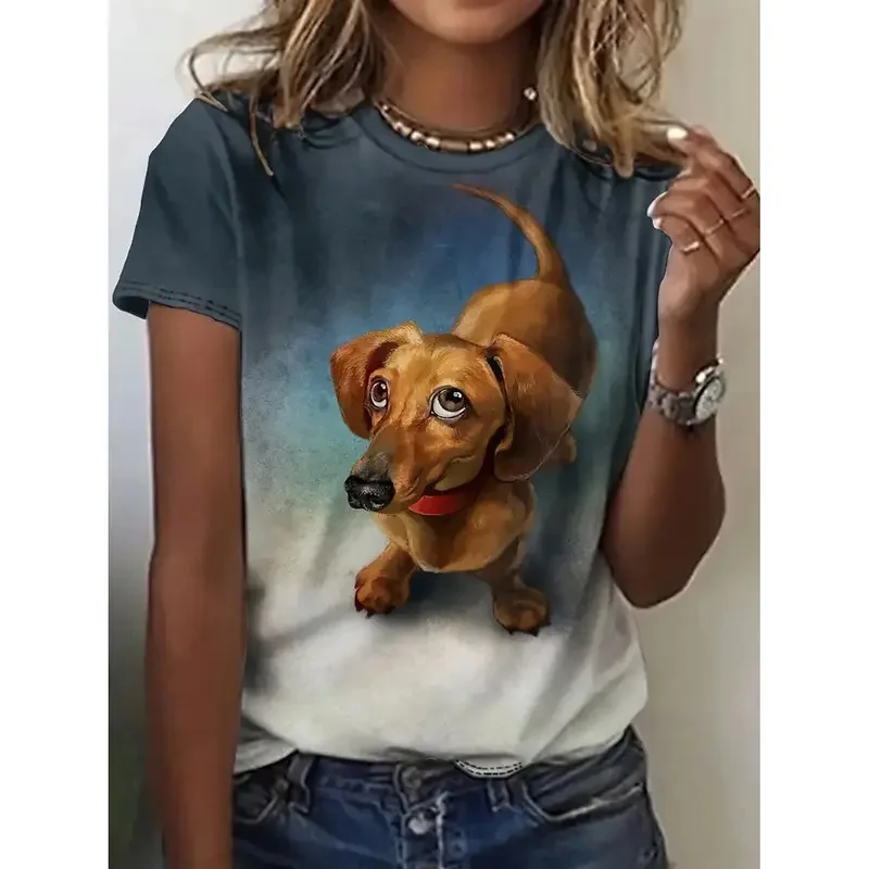 

Летняя модная женская футболка Kawaii с принтом животных, повседневные футболки с короткими рукавами и круглым вырезом, обычные топы Y2k