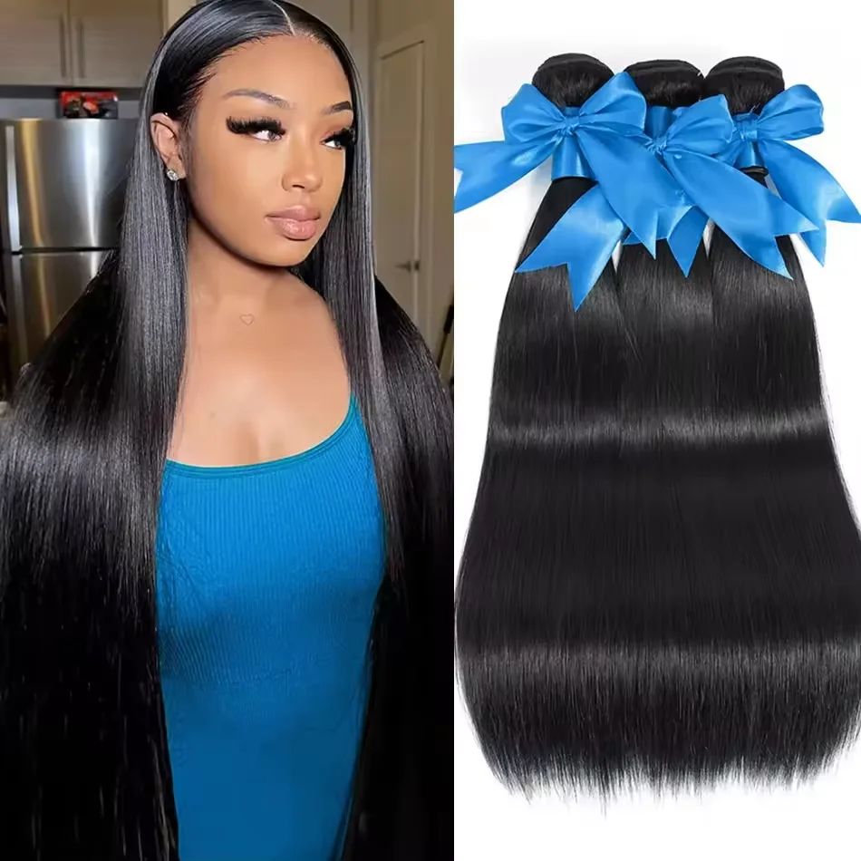 

32 Inch Straight Human Hair Bundles 16A 100% Human Hair Extensions Natural Black Brazilian Hair Weave Bundles 1/3/4pcs Bundles
