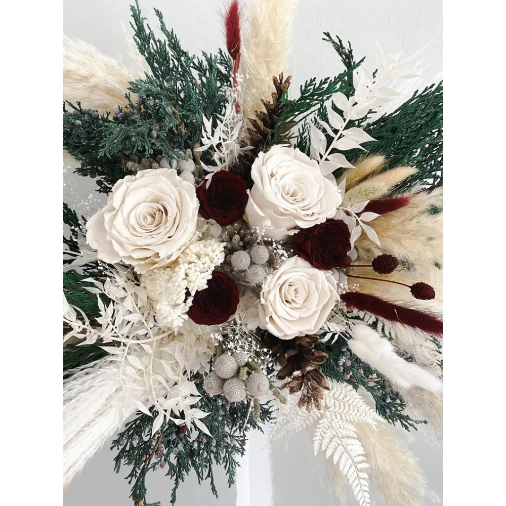 Bouquet De Grama De Flores Secas, Cedro, Inverno, Noiva E Damas De Noiva, Buquê De Flores Secas, Flores De Casamento