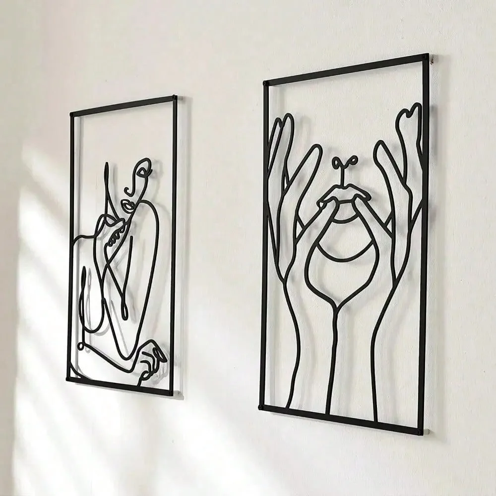 

Minimalist Female Line Art Wall Decor 2 3pc Black Metal Sculpture for Modern Living Room Bedroom Bathroom Decor Rust Proof