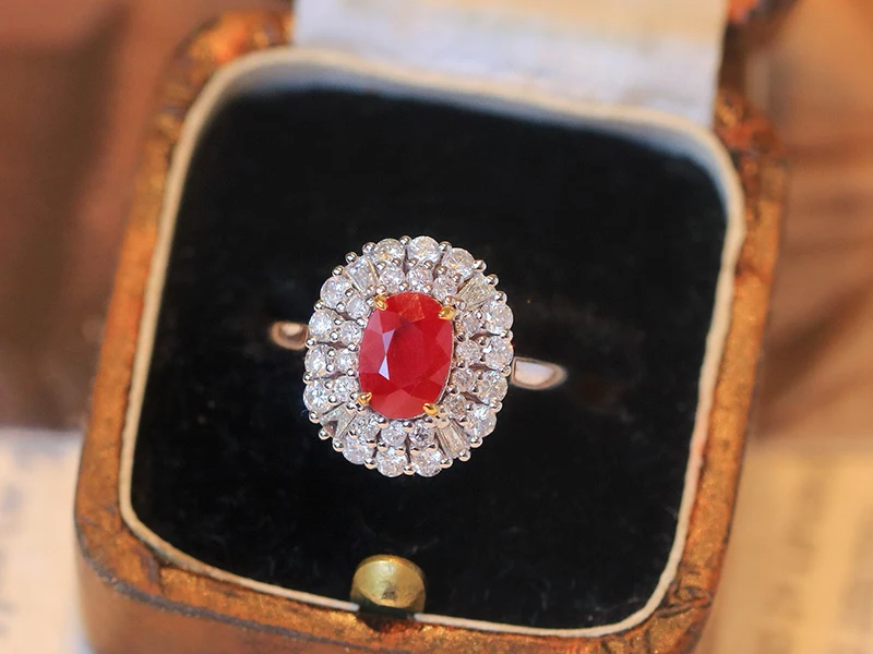 LUOWEND 100% 18K White Gold Rings Shiny Diamond Natural Ruby Engagement Ring Luxury Design High Gemstone Jewelry for Women