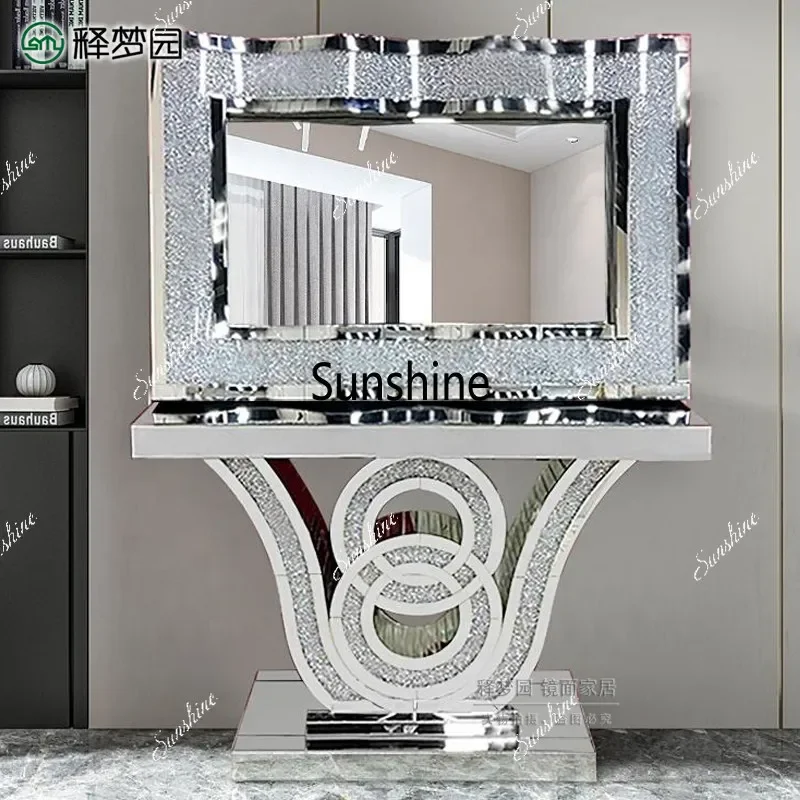 YEuropean-style entryway counter, entrance display rack, decorative cabinet mirror