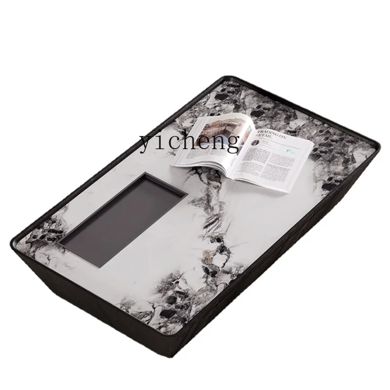 Tqh Light Luxury Smoked Wood Leather TV Cabinet Tea Table Combination Rectangular Rock Plate Table Tea Table