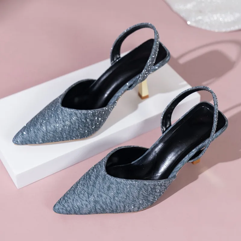 

New Sandals Fashion Pointed Toe Brand Designer Slingback Shoes Shallow Slip-on Elegant Solid Color Party High Heels for Women