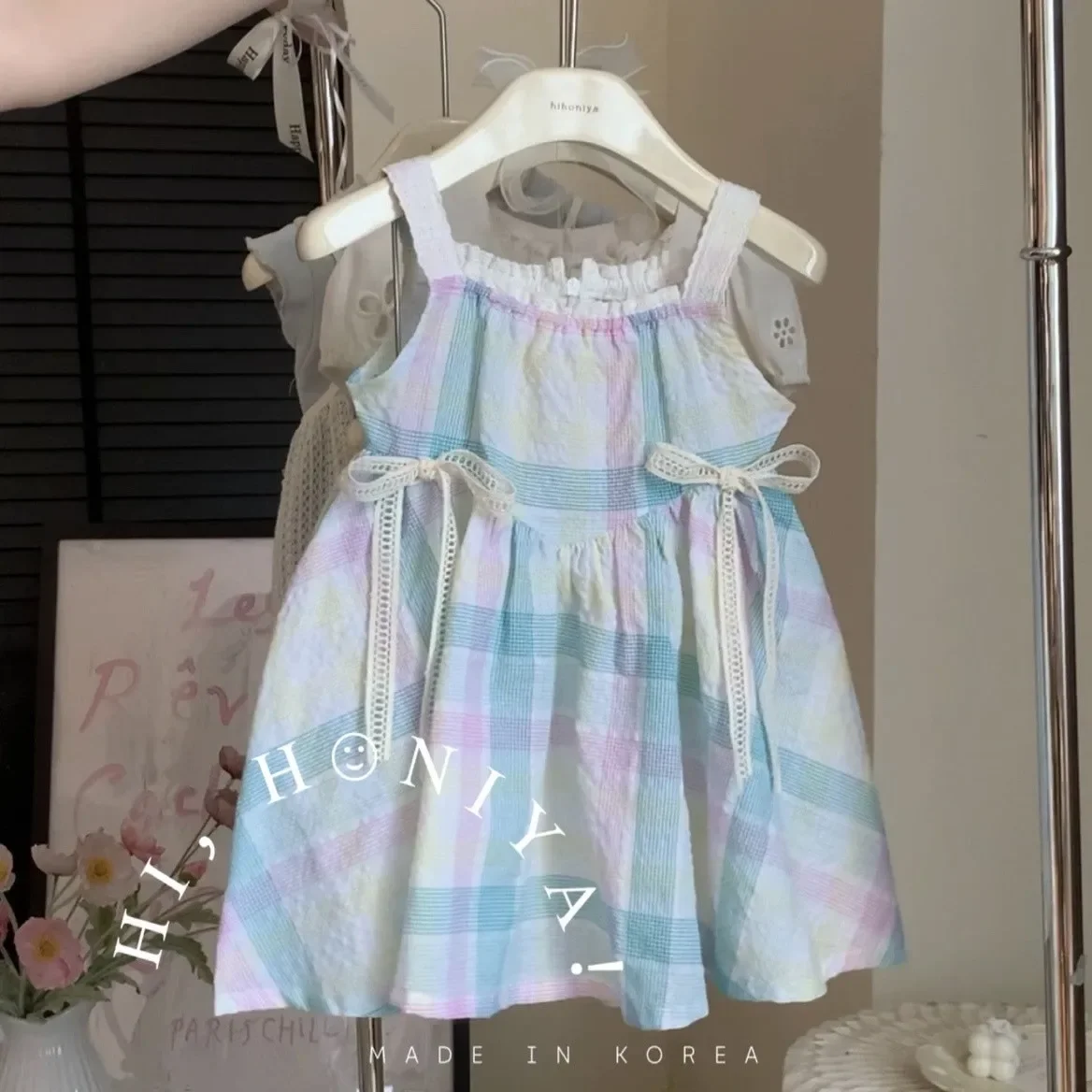 

2026 New Baby Girls' Dress Summer Children's Sweet Bow Princess Skirt Sleeveless Strap Cotton Skirt