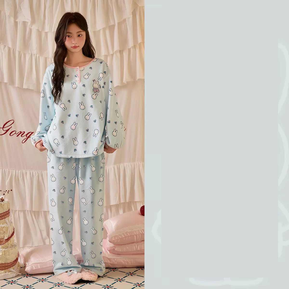 Miffy damespyjamaset, pyjama met cartoonprint, lange mouwen, zachte en comfortabele loungewear, casual nachtkleding voor thuis.