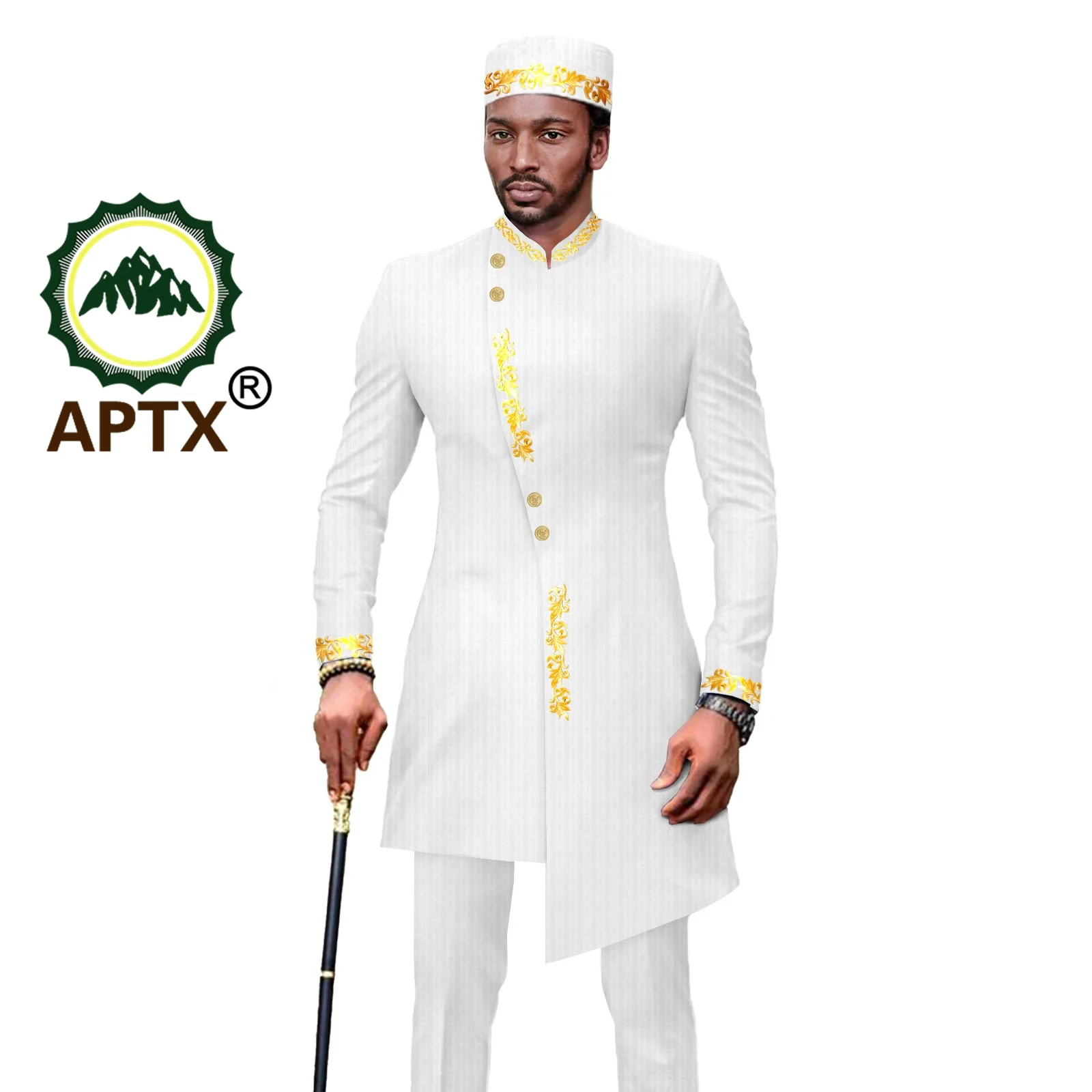 African Men Set 2023 Fashion Wedding Wear Bazin Riche Jacket Pants Hat 3 Pcs Business Formal Suit Outfit African Style A2316054