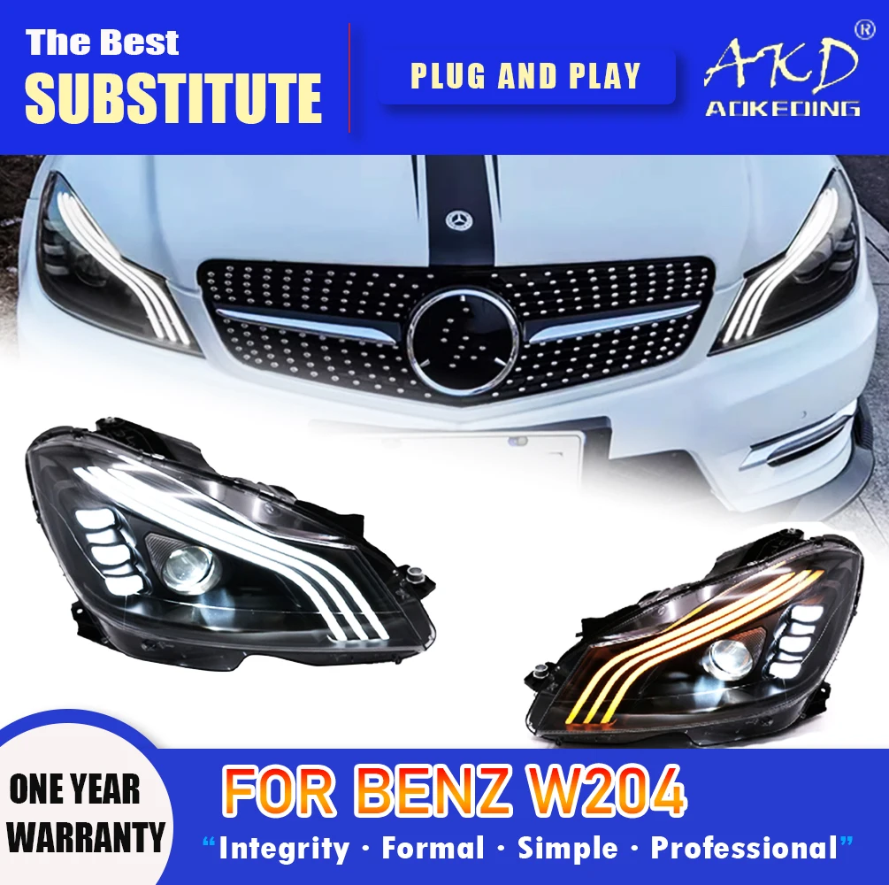 

AKD Head Lamp for Benz W204 LED Headlight 2011-2013 Headlights c200 c260 c300 DRL Turn Signal High Beam Angel Eye Projector Lens