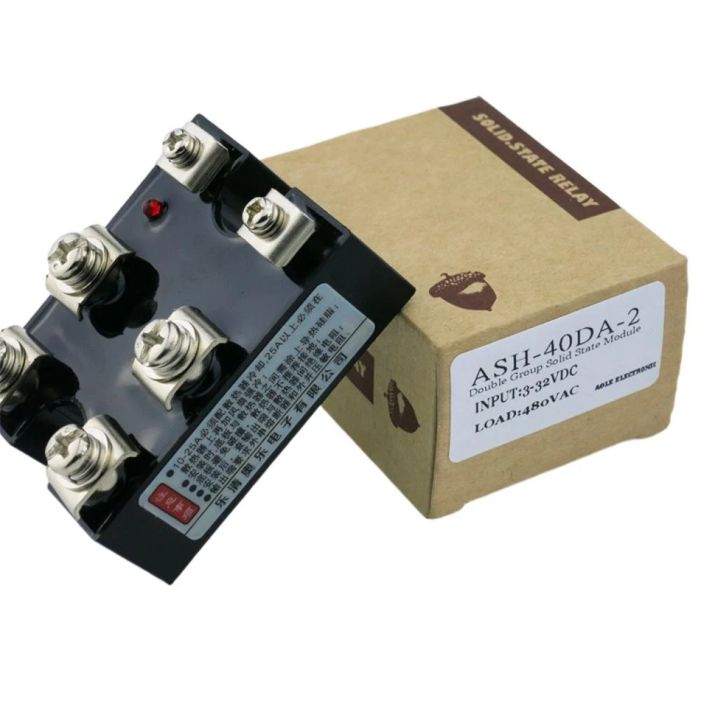 

2-phase Solid State Relay ASH-40DA-2 Contactless Solid State Relay DC Controls AC with Led Indicator Light