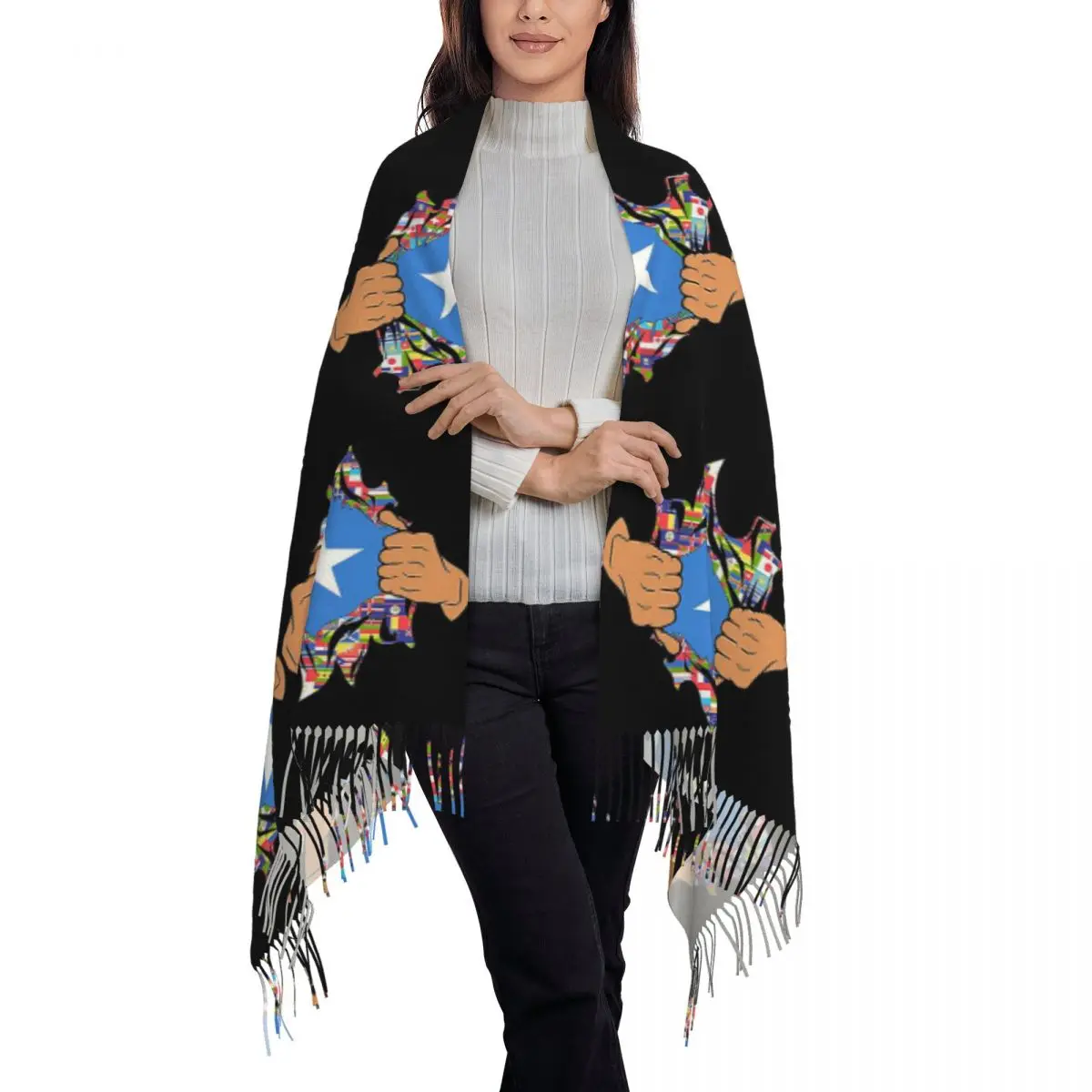 Somalia Flag Scarf Tassel Scarves Women Soft Warm Shawls and Wraps Long Fall Winter Shawl Wrap