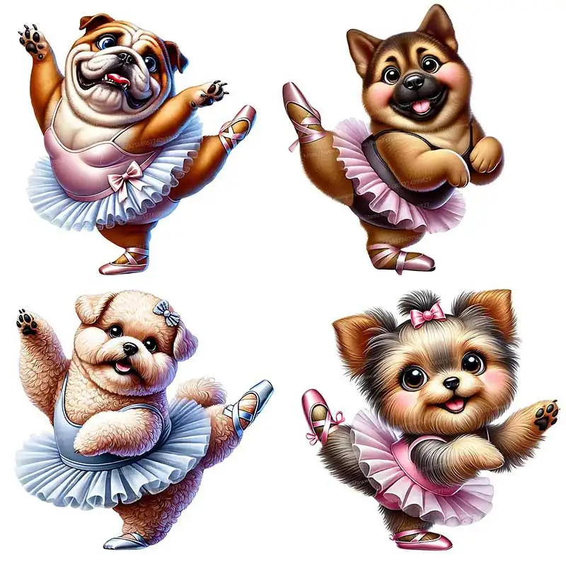 Cute Puppy Ballerina Wall Stickers Bedroom Kids Room Background Decoration Mural Animals Home Decor Self-adhesive Decals S852
