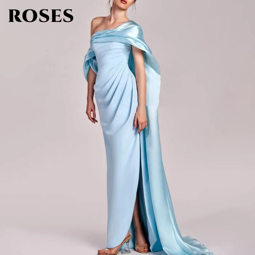 

ROSES Небесно-голубое платье для выпускного вечера для женщин, ночное платье с открытыми плечами и разрезом по бокам, вечерние платья знаменитостей по индивидуальному заказу