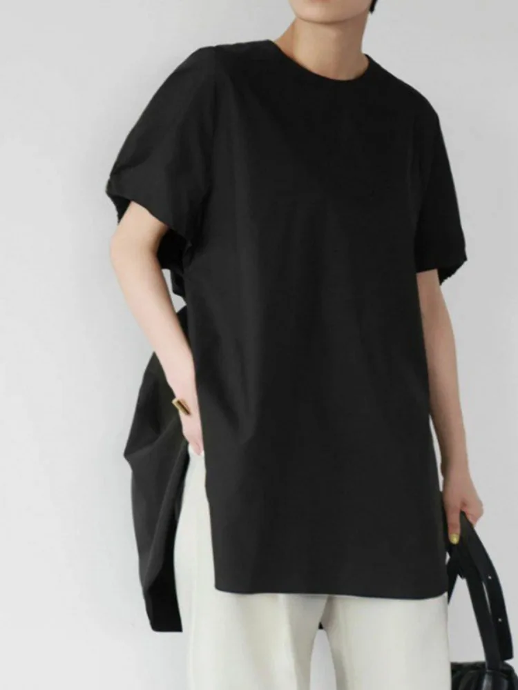 2024 Ropa Mujer Korean Tshirts for Women Short Sleeve O-neck Temperament Summer Chic Tops Casual Fashion White Irregular T Shirt