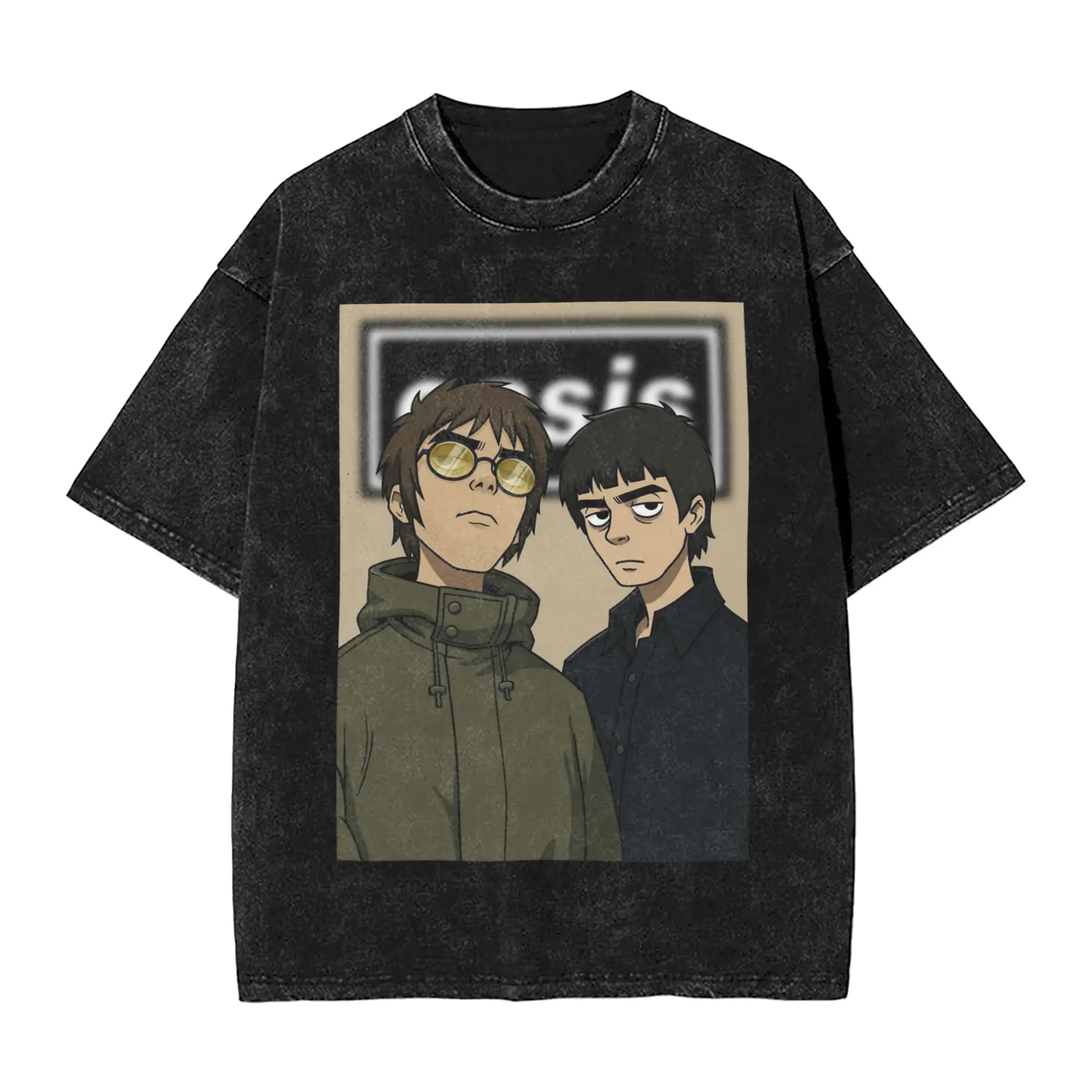 Washed T Shirts O-Oasis Vintage Band Hip Hop Novelty T-Shirts Oversize  Streetwear 100% Cotton Printed Tops Tees for Men Women