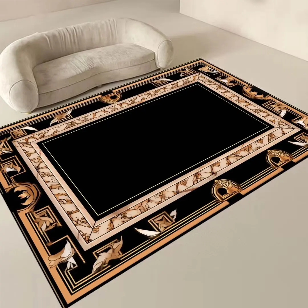 European Luxury Carpet for Living Room Gold Frame Decoration Home Sofa Table Area Rug Non-slip Washable Bedroom Bedside Foot Mat