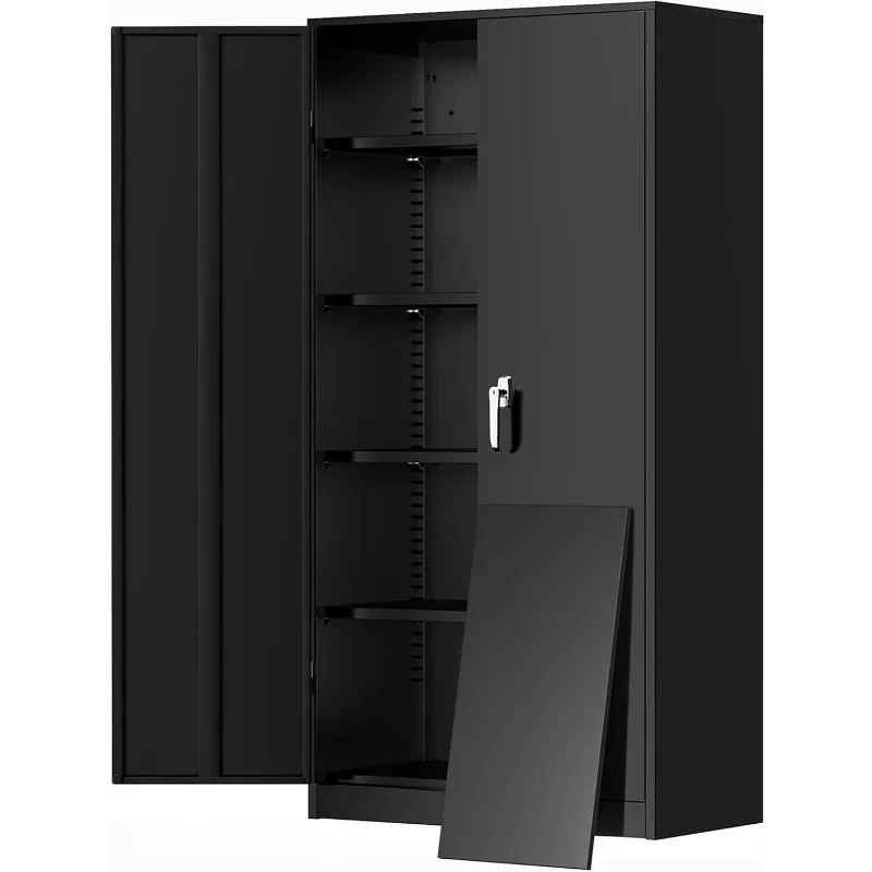 Metal Garage Storage Cabinet, 72 Inch High Storage Cabinet with 2 Doors and 4 Adjustable Shelves (Black)