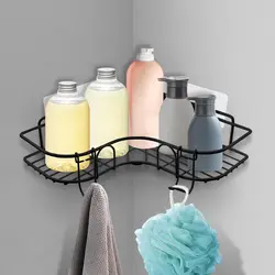 Corner Shower Caddy for Inside Shower,Shower Corner Shelf Hanging with Hooks, Shower Organizer Corner for Bathroom Kitchen(Black