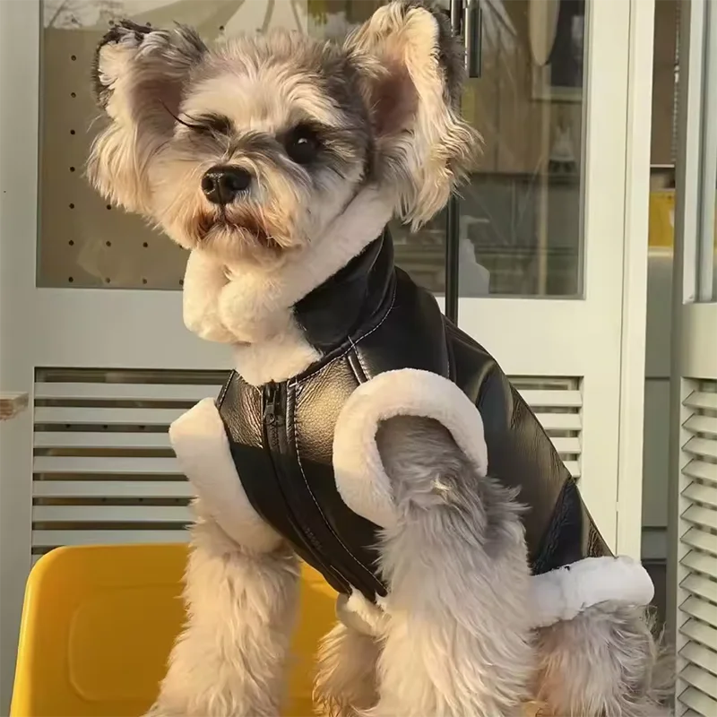 

Pet Dog Jacket Autumn/Winter Thick Velvet Leather Sleeveless Vest Jacket Tank Top Integrated Coat Puppy Clothes for Small Dogs