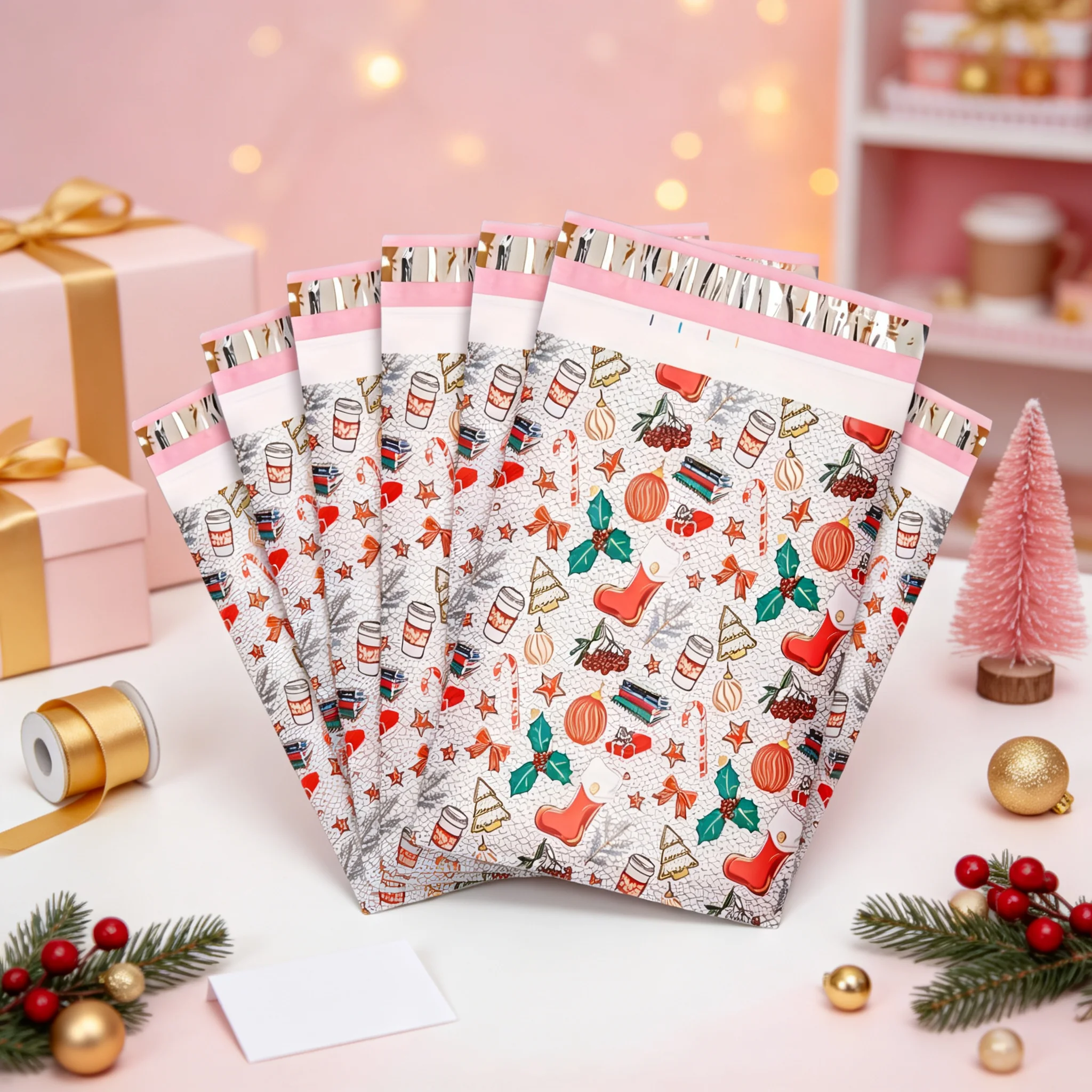 25 Pcs Gift Wrapping Parcel, Christmas Gift Sock Printed Transport Packaging Bag, Self Sealing Bag Suitable For Express Delivery