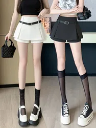 White A-Line Pleated Skirt Women's Summer High Waist Slimming Half Body Skirt City Commute Casual Loose Fit