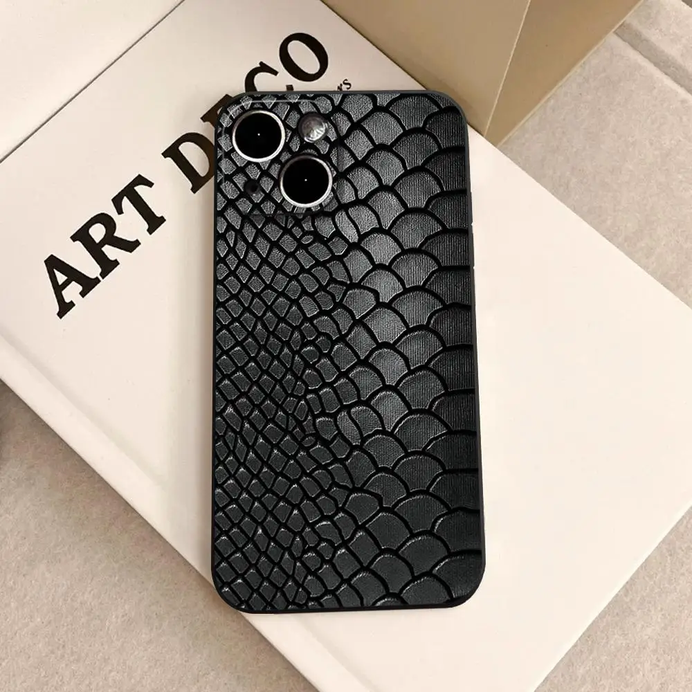 HYBXAXC Black Soft TPU Case for iPhone 15 14 13 12 11 Pro Max XS XR X 8 7 SE, Premium simulated snake leather grain