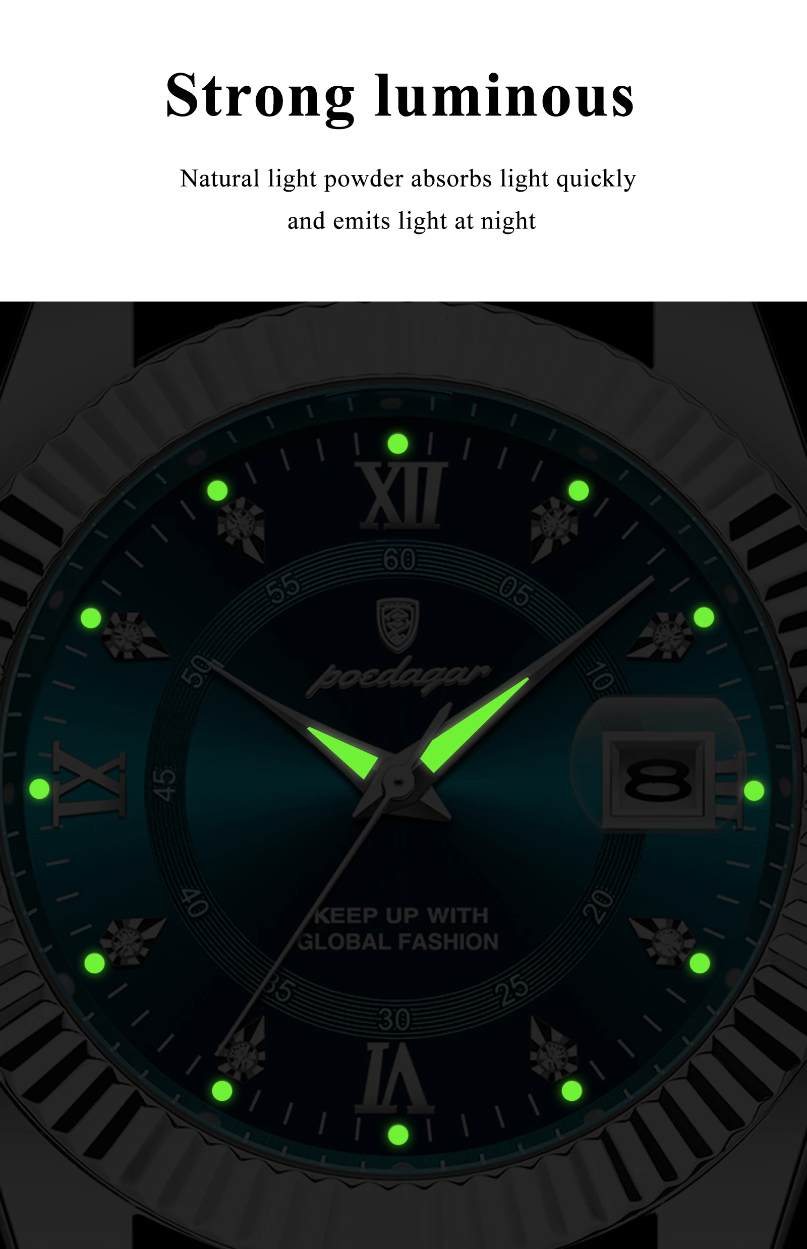 POEDAGAR Original Herren-Armbanduhr Wasserdicht Leuchtend Datum Geschäfts-Männeruhr Edelstahl Quarz Militär-Herrenuhren Reloj – Detail 10