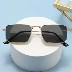 Retro Rectangle Sunglasses for Women Men, High-Quality Metal Frame Punk Sun Glasses Vintage Travel Shades UV400 Protection